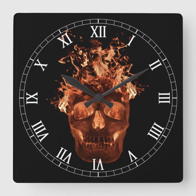 Horloge Carré des chiffres romains du crâne flamme (Recto)