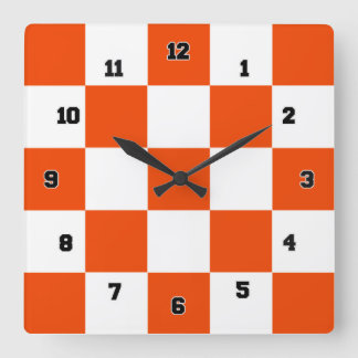 Horloge Carré Orange Blanc