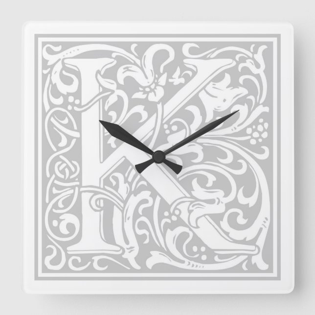 Horloge Carré William Morris Alphabet "K" (Recto)