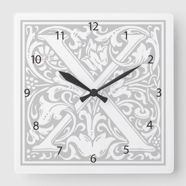 Horloge Carré William Morris Alphabet "X" (Recto)