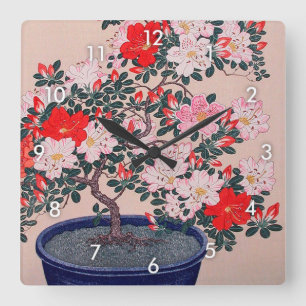 Horloge Carrée ツツジの盆栽, 小原古邨 Bonsai Azalea, Ohara Koson, Ukiyo-e