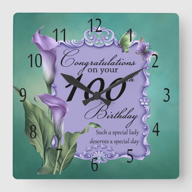 Horloge Carrée 100e anniversaire cadenas violet (Recto)