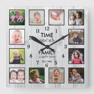 Horloge Carrée 12 Collage Photo Temps Avec Citation Familiale Boi