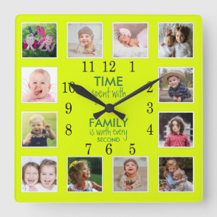 Horloge Carrée 12 Collage Photo Temps Avec Citation Familiale Neo