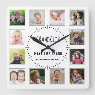Horloge Carrée 12 petits-enfants photographiés font une grande c