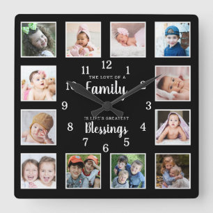 Horloge Carrée 12 Photo Collage Famille Amour Bénédictions Citati