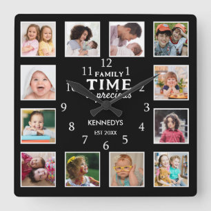 Horloge Carrée 12 Photo Collage Image Cadre Famille Citation Noir