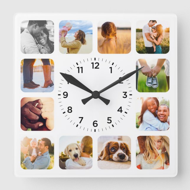 Horloge Carrée 12 Photo Rounded White Wall Clock (Recto)