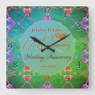 Horloge Carrée 17e anniversaire du Mariage carnélien