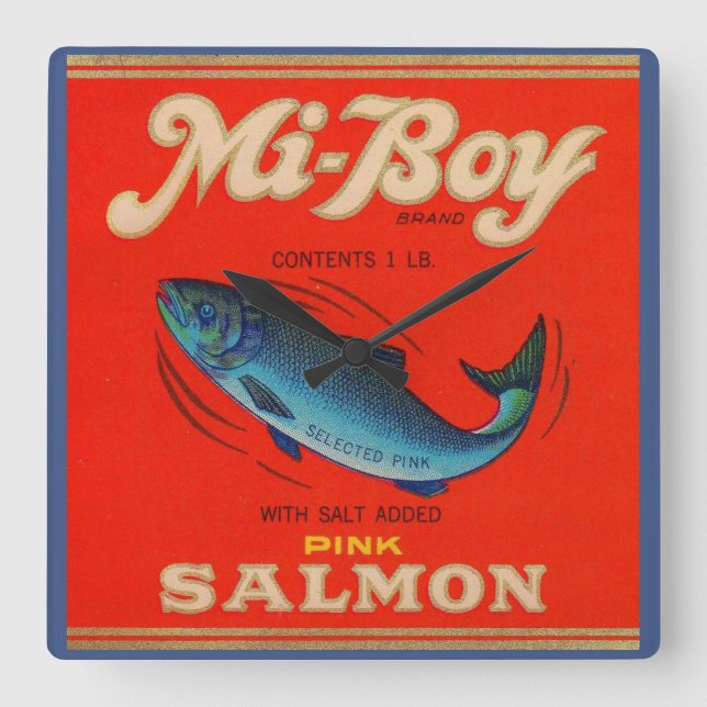Horloge Carrée 1930s Mi-Boy saumon rose peut étiquette (Recto)