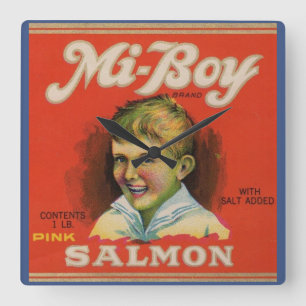 Horloge Carrée 1930s Mi-Boy saumon rose peut étiquette