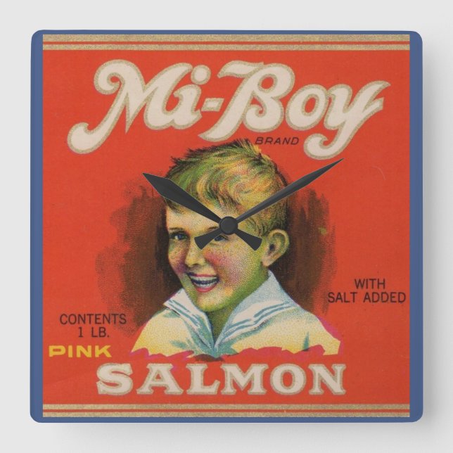 Horloge Carrée 1930s Mi-Boy saumon rose peut étiquette (Recto)