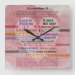 Horloge Carrée 1 Corinthiens 13 - Amour
