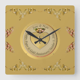 Horloge Carrée 1er anniversaire de Mariage d'or