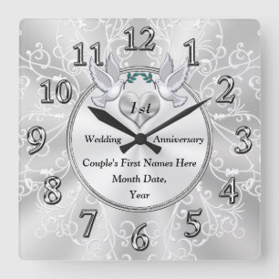Horloge Carrée 1er anniversaire Mariage cadeau, personnalisé