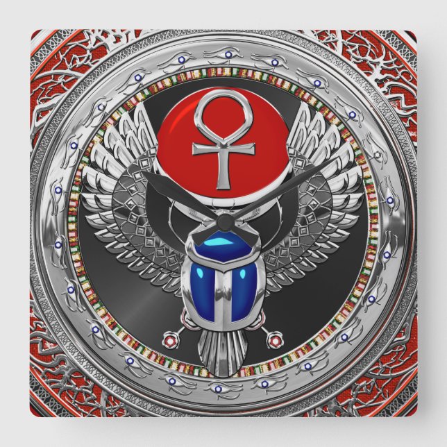 Horloge Carrée [200] Sacred Silver Egyptian Winged Scarab & Ankh (Recto)