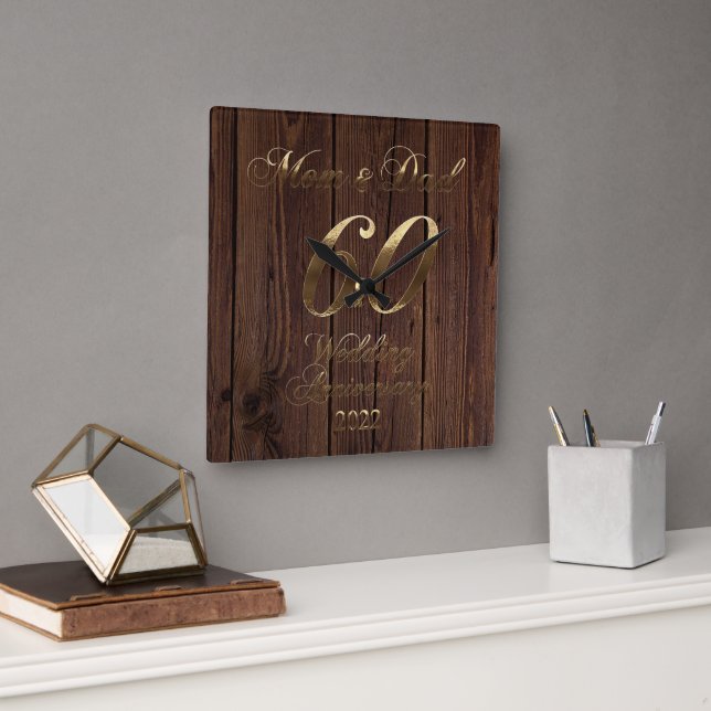 Horloge Carrée 2022 Mariage diamant 60e anniversaire Parents (Bureau)