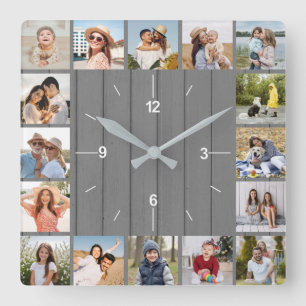 Horloge Carrée 20 Collage Photo Clôture Bois Gris Faux