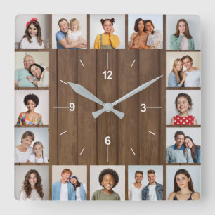 Horloge Carrée 20 Collage Photo Clôture en Bois Brun Faux