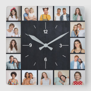 Horloge Carrée 20 Collage Photo Tableau Noir Faux