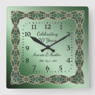 Horloge Carrée 20e anniversaire d'émeraude