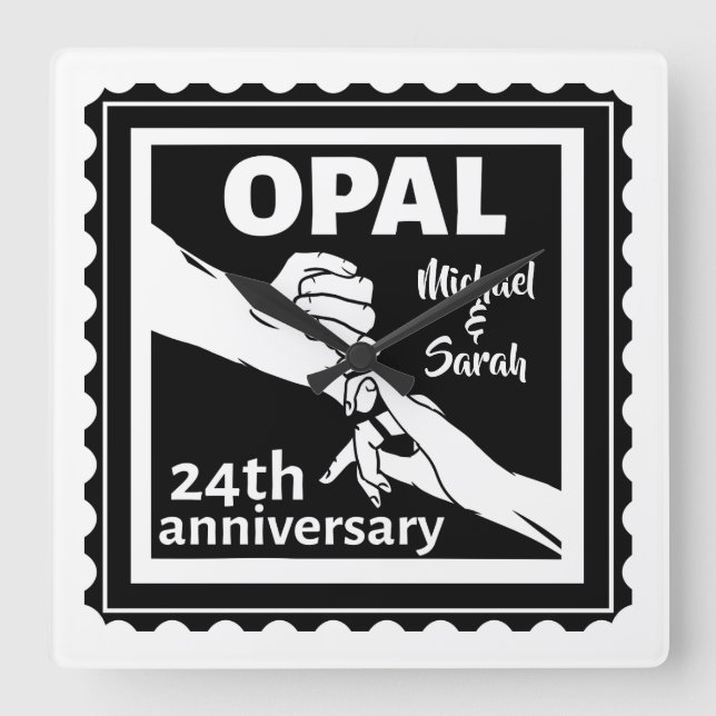 Horloge Carrée 24e anniversaire du mariage opal traditionnel (Recto)