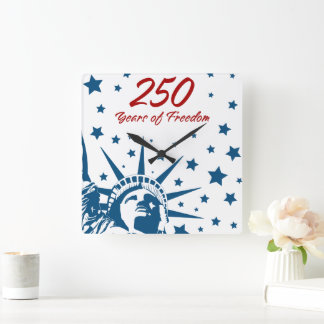Horloge Carrée 250 Ans de Liberté Joyeux Anniversaire USA Patriot