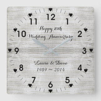 Horloge Carrée 25e anniversaire de la Mariage d'argent