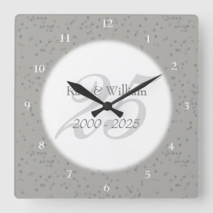 Horloge Carrée 25e anniversaire Mariage de la fécule d'argent Con