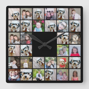 Horloge Carrée 32 Photo Collage Modern Square Layout Black