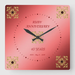 Horloge Carrée 40e anniversaire du Mariage de Ruby