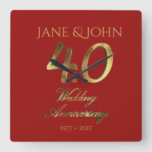 Horloge Carrée 40e anniversaire du Mariage Ruby Mariage Red Gold