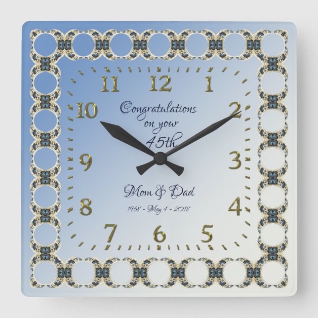 Horloge Carrée 45e anniversaire du Mariage Sapphire (Recto)
