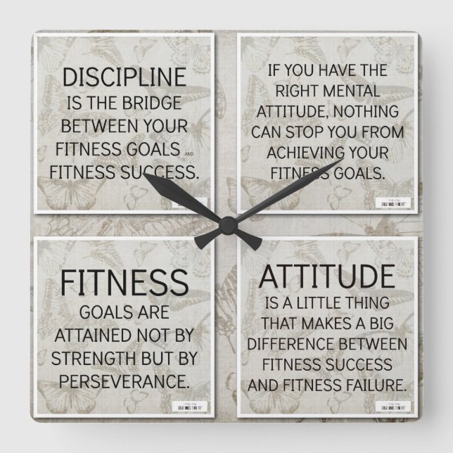 Horloge Carrée 4 Citations pour la motivation de forme physique : (Recto)