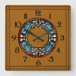 Horloge Carrée 4 oiseaux lapident la mosaïque