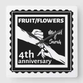 Horloge Carrée 4e anniversaire Mariage tenant la main romantique