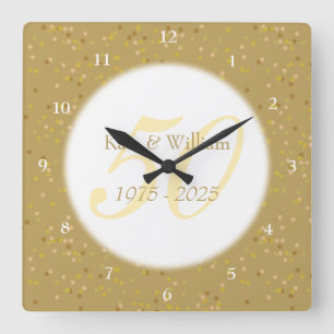 Horloge Carrée 50e anniversaire de Mariage Gold Dust Confetti