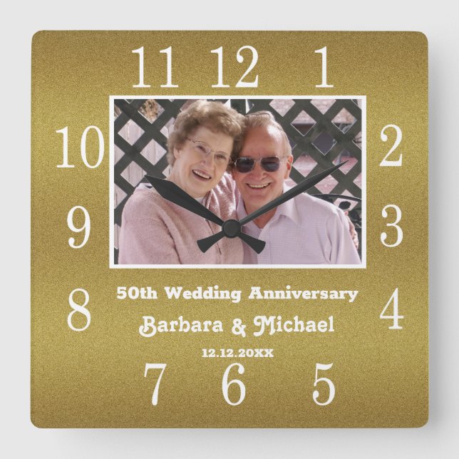 Horloge Carrée 50e Golden Wedding Anniversary (Recto)