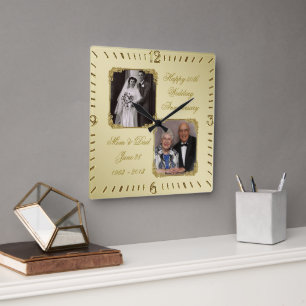 Horloge Carrée 50e Golden Wedding Anniversary Photo Wall Clock