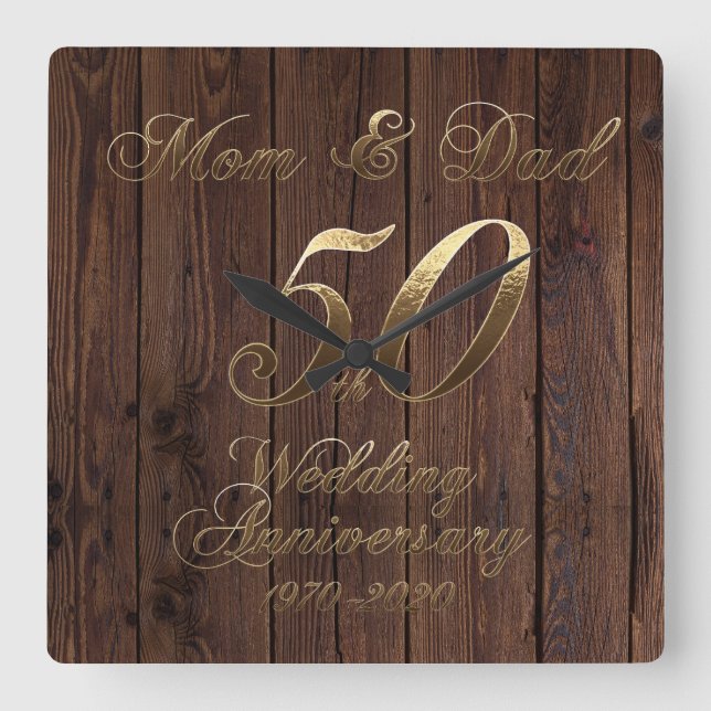 Horloge Carrée 50e Wedding Anniversary Golden Wedding Parents (Recto)