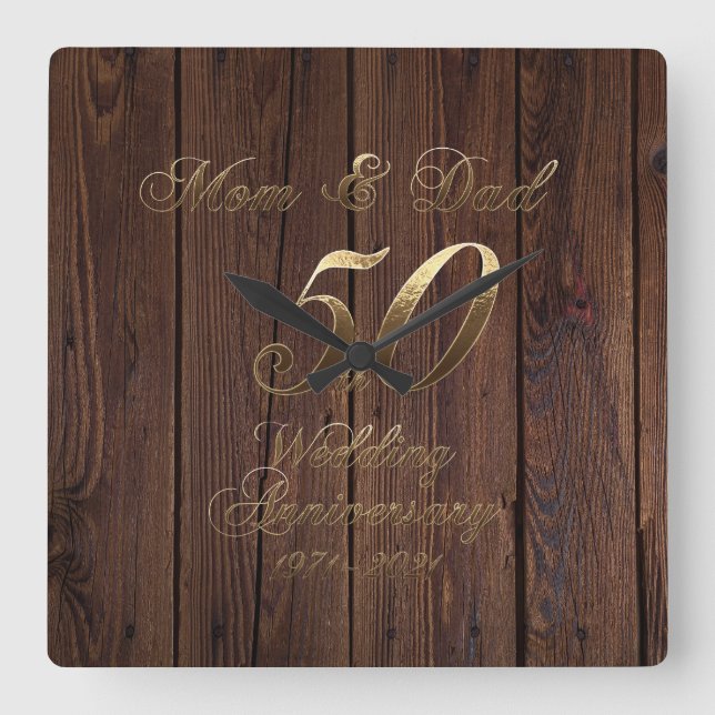 Horloge Carrée 50e Wedding Anniversary Golden Wedding Parents (Recto)