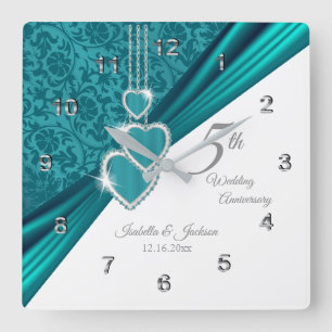 Horloge Carrée 5e anniversaire du Mariage turquoise Keepsaké