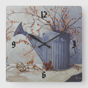 Horloge Carrée 6033 Bittersweet in Watering Can on Quilt Clock
