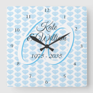 Horloge Carrée 60e anniversaire du Mariage Célébration du diamant