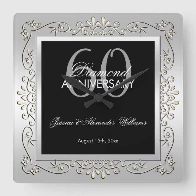 Horloge Carrée 60th Wedding Anniversary (Recto)