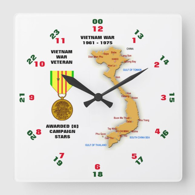 HORLOGE CARRÉE 6 ÉTOILES DE CAMPAGNE VIETNAM WAR VETERAN (Recto)