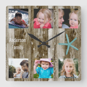 Horloge Carrée 6 Photos Collage Plage Planche