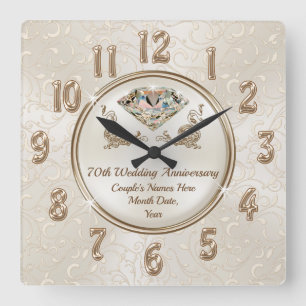 Horloge Carrée 70e anniversaire de Mariage Cadeaux pour grands-pa