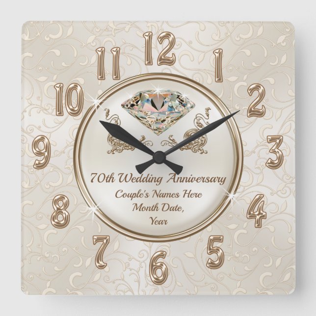 Horloge Carrée 70e anniversaire de Mariage Cadeaux pour grands-pa (Recto)