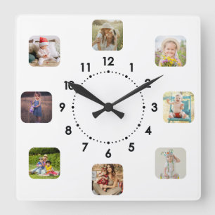 Horloge Carrée 8 Collage Photo Personnalisé Temps passé avec la f